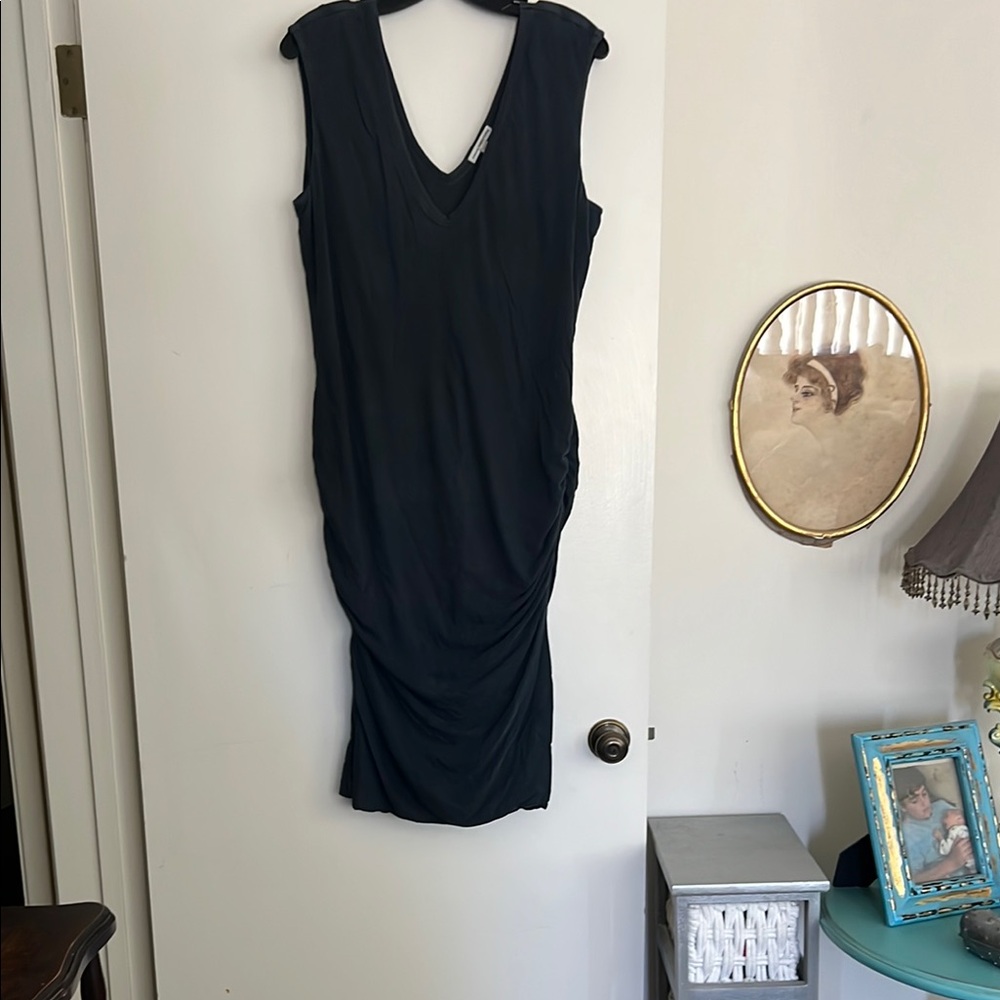 James Perse Black Ruched Sheath Dress
